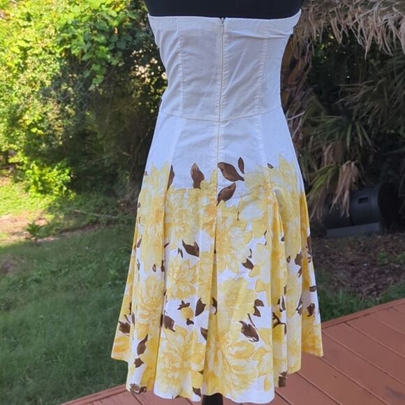 Speechless Dress Strapless Yellow Brown and White, Floral‎ 100% Cotton Women's 5 - Picture 4 of 7